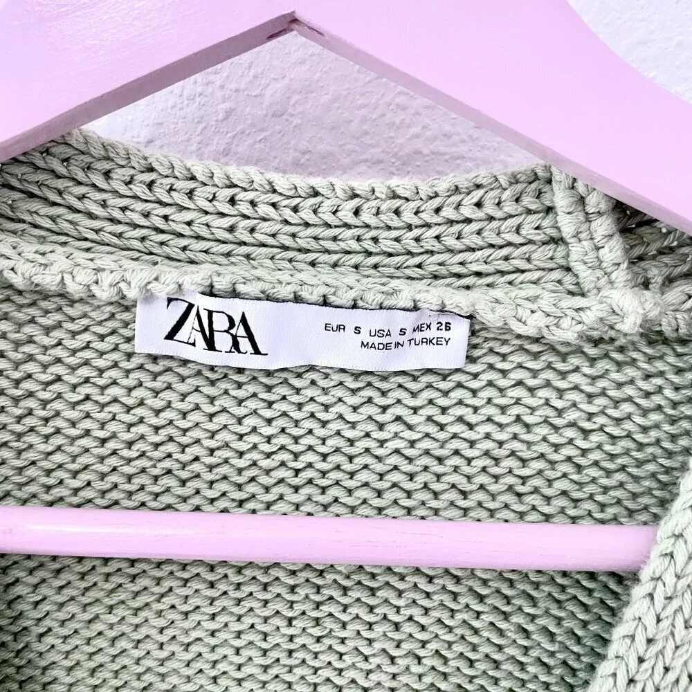 Zara Light Green Jeweled Cardigan Sweater Knit Size S